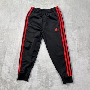 Adidas Kids Track Pants Black Red 3 Stripe Jogger Athletic Sportswear